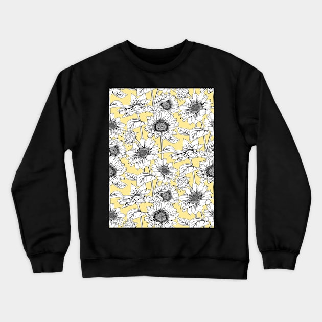 Sunflowers Line Art Pattern Crewneck Sweatshirt by Designoholic